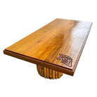 Mid-century Hand Carved Koa Wood Coffee Table w/ Stacked Rattan Legs