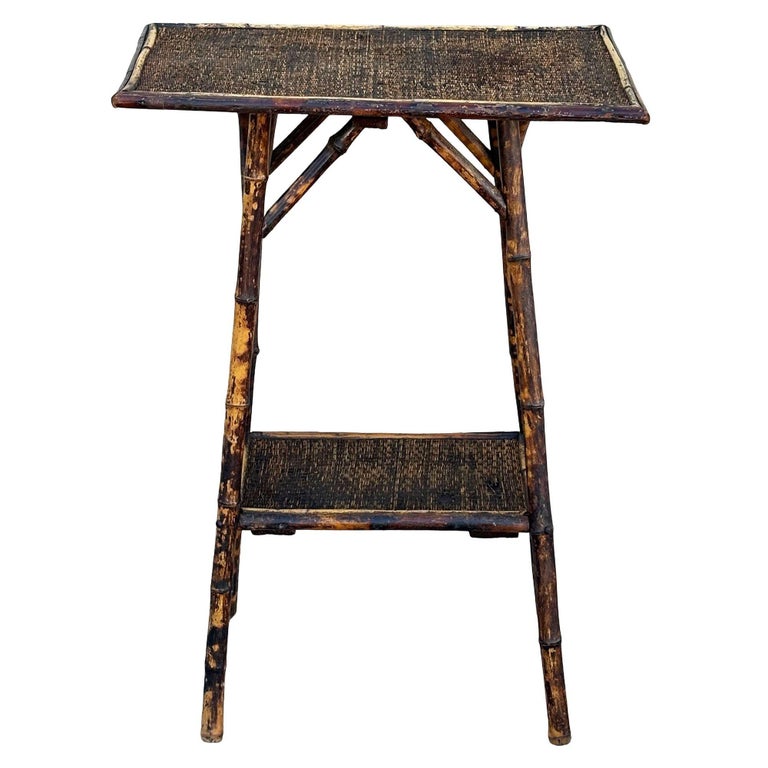 Restored Aesthetic Movement Tiger Bamboo Rectangle Side Table w/ Embossed Top
