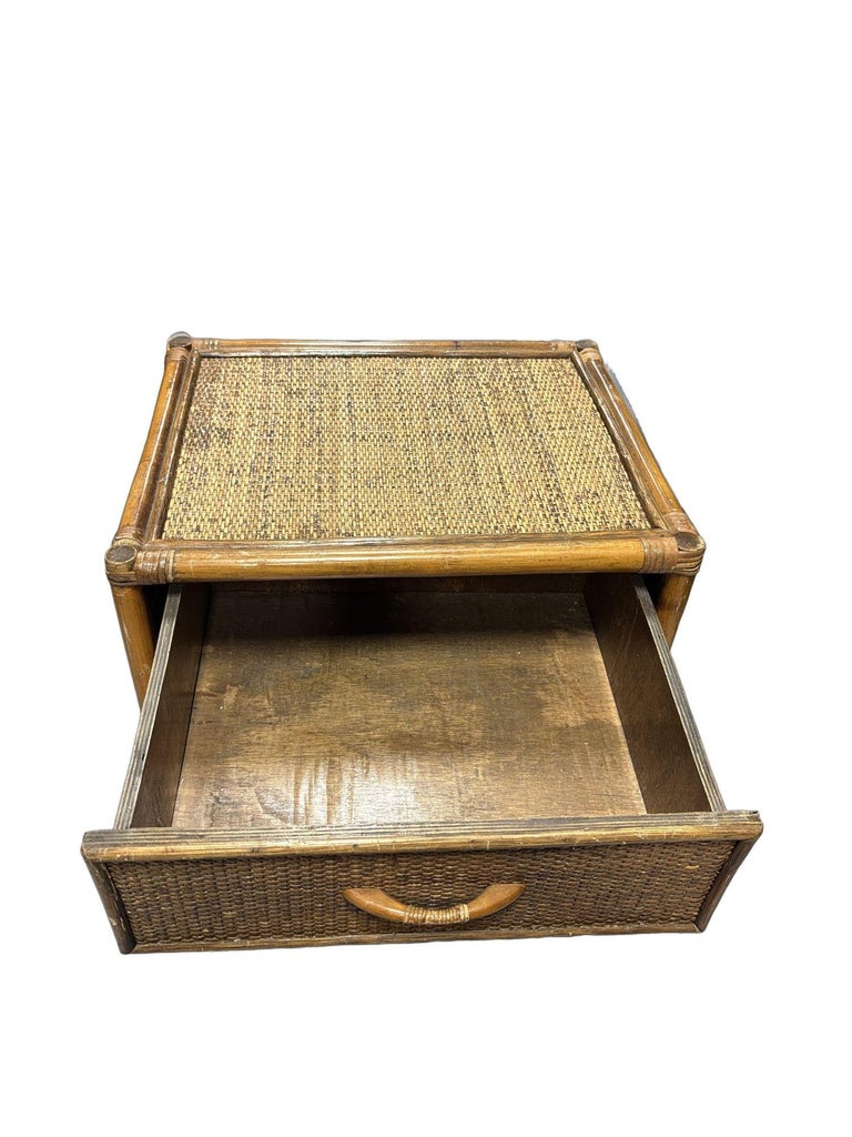 19th Century Aesthetic Movement Rattan & Woven Wicker Three Drawer Nightstand