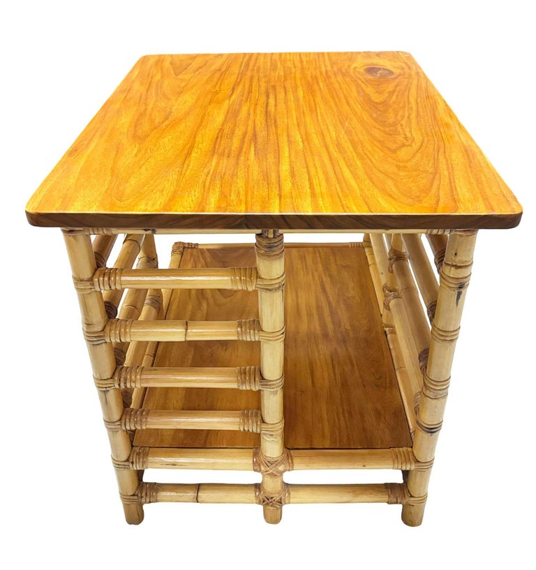 Restored "Jacob's Ladder" Asymmetric Rattan Side Table
