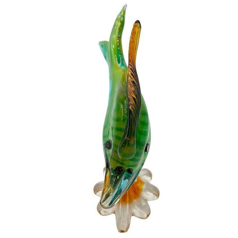 11" Tall Multicolored Venetian Art Glass Angel Fish Sculpture by J.I.Co