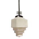 Art Deco Chrome Streamline Pendant Light w/ Stepped Milk Glass Shade