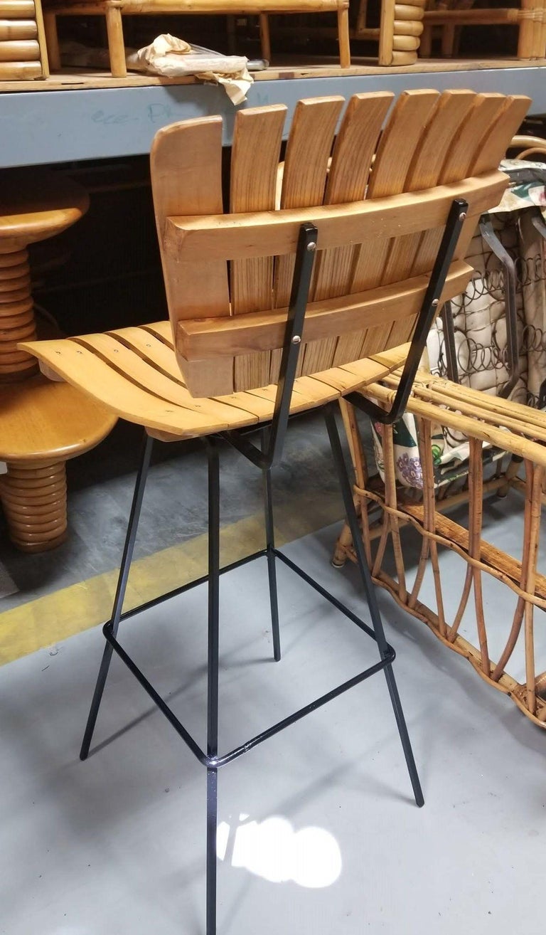 Restored Mid Century Arthur Umanoff Set of Four Slat Bar Stools