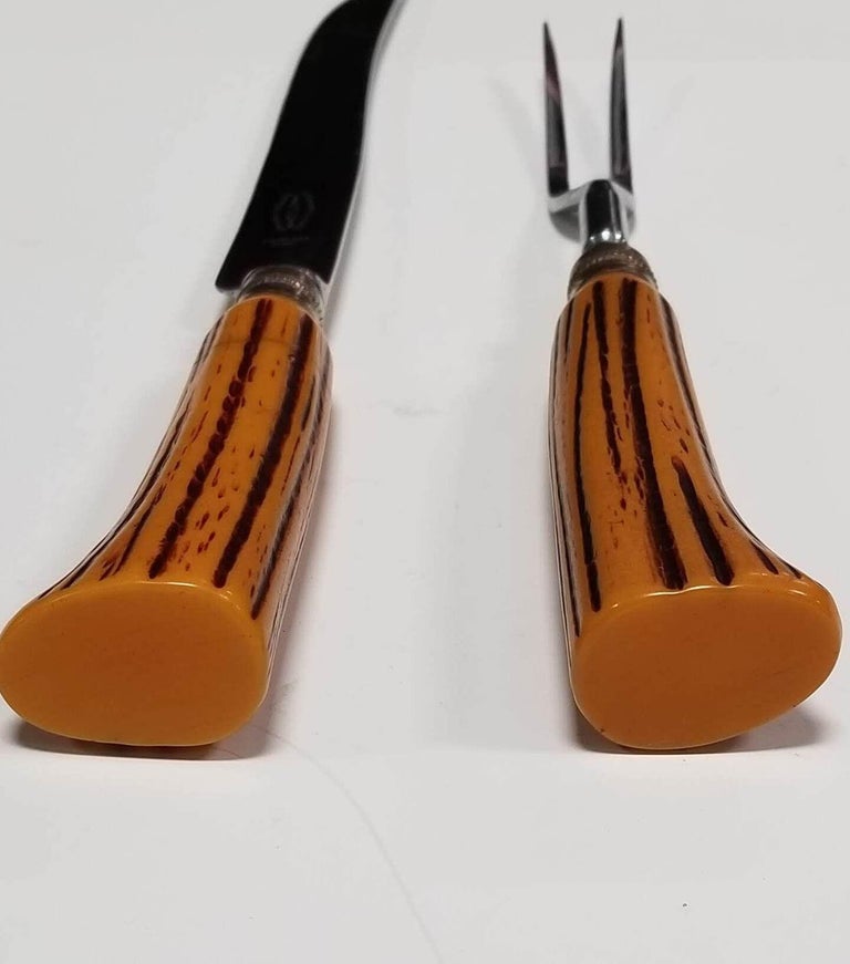 Vintage Sheffield England 2-Piece Grilling Set with Faux Antler Handles