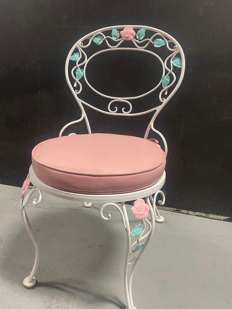 Pink Rose White Iron Garden Table and Chairs Set