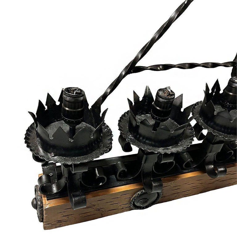 Spanish Revival Wrought Iron 7-Light Wood Beam Grand Wall Sconce, 2 Available