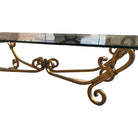 Gold-tone Gilded Wrought Iron Hollywood Regency Cocktail Table w/ Glass Top