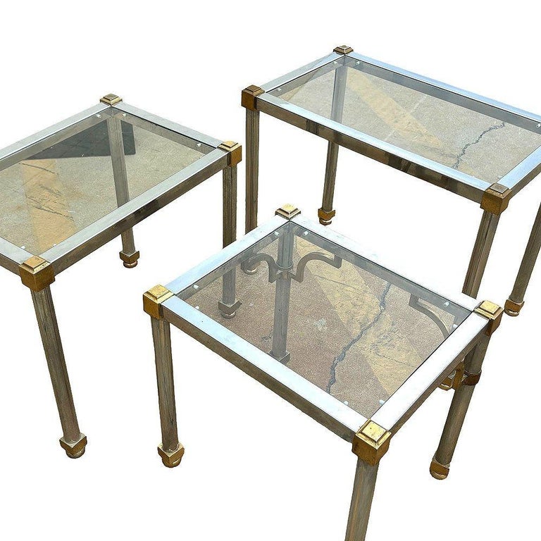 Hollywood Regency Chrome & Brass Maison Jensen Style Nesting Tables