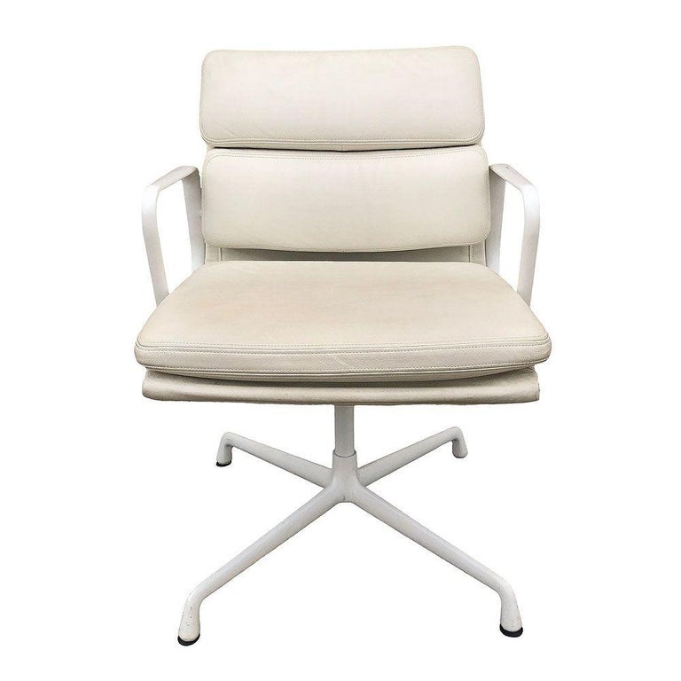 White Eames EA208 Leather Soft Pad Chair by Herman Miller, Set of 4