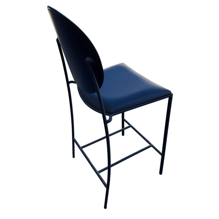 1990s Dakota Jackson Memphis style "Vik-Ter" Black Leather Counter Stool