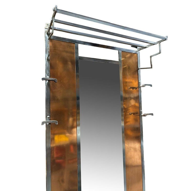 Art Deco Copper & Chrome Hall Tree w/ Vanity Mirror