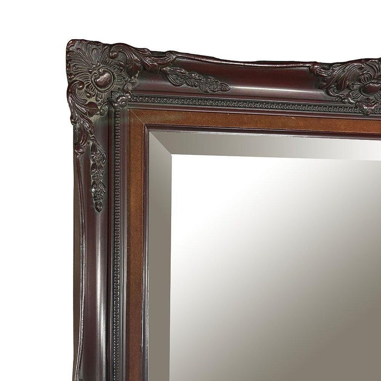 Victorian Style Baroque Embellished Cherry Wood Beveled Wall Mirror