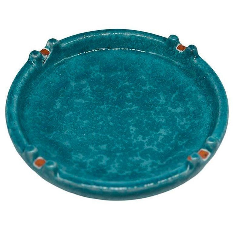 Large Mid-Century Aldo Londi Style Itailian Turqoise Glazed Pottery Ashtray