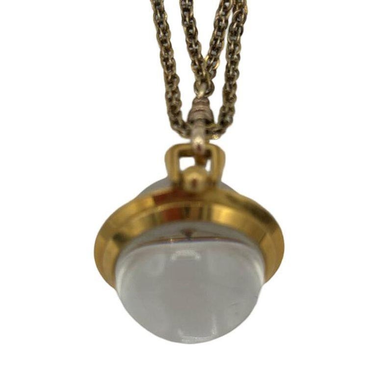 French Gold Bubble Pendant Watch w/ Skeleton View by Avril w/ 14K Gold Chain