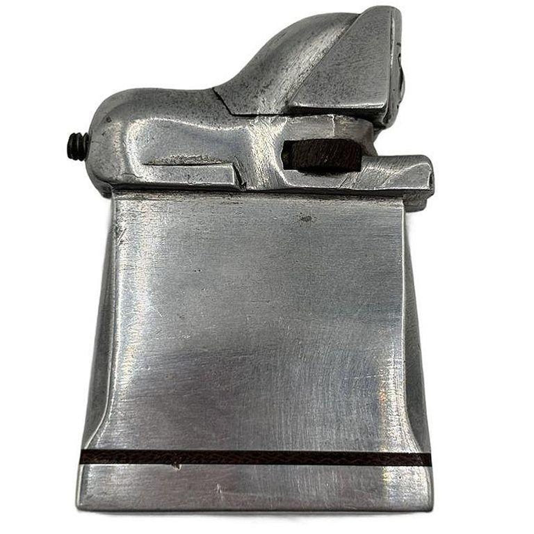 Hand Made Bespoke Silver Art Deco Sphinx Lift Arm Lighter w/ Geometric Inlay