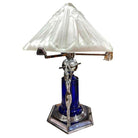 Frankart Era Art Deco Style Chrome & Cobalt Figural Lamp w/ Vivian Glass Shade