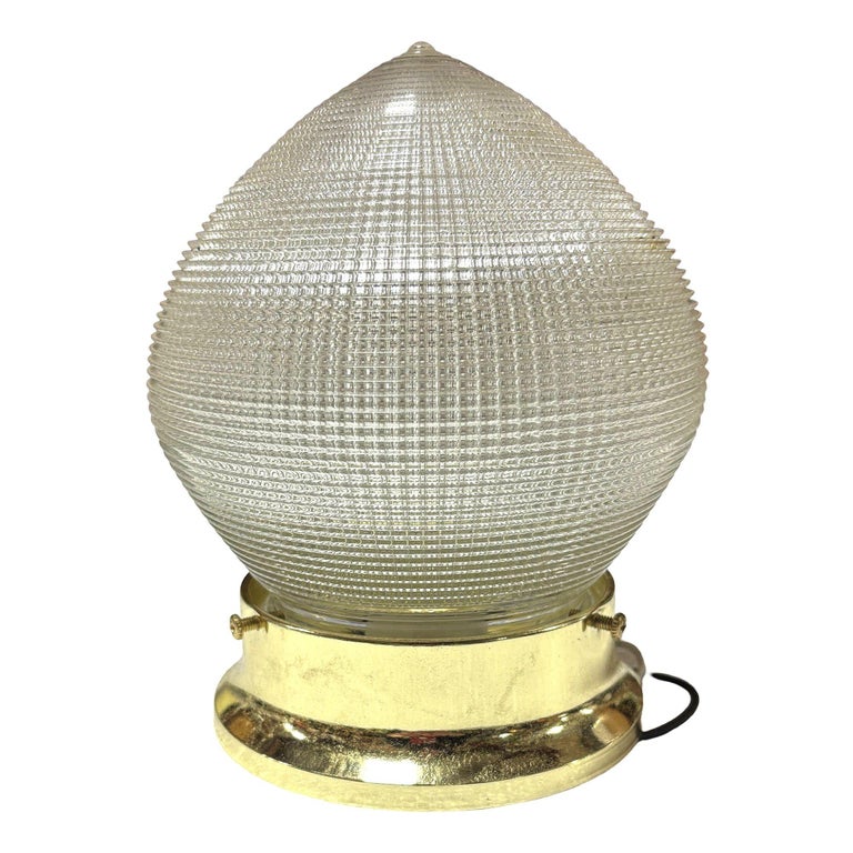 Mid-century Holophane Ceiling Light Teardrop Globe with Brass Fitter