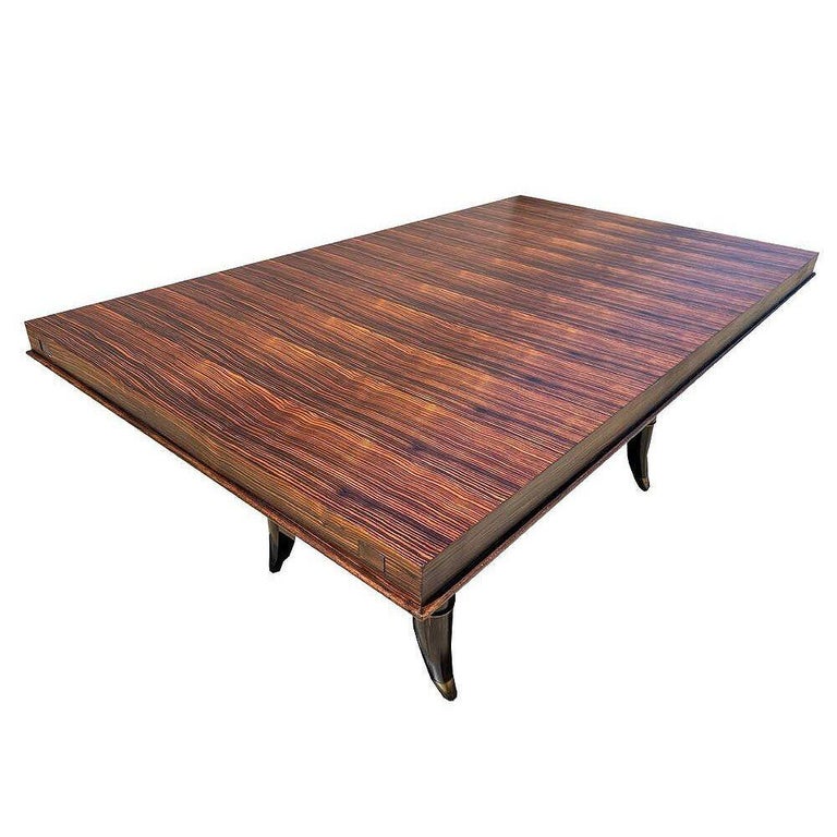 Atelier Leleu Style French Art Deco Macassar Ebony Dining Table w/ Brass Access