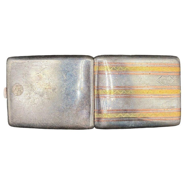Sterling Silver Art Deco Cigarette Case w/ 18k Gold Inlay by Marathon