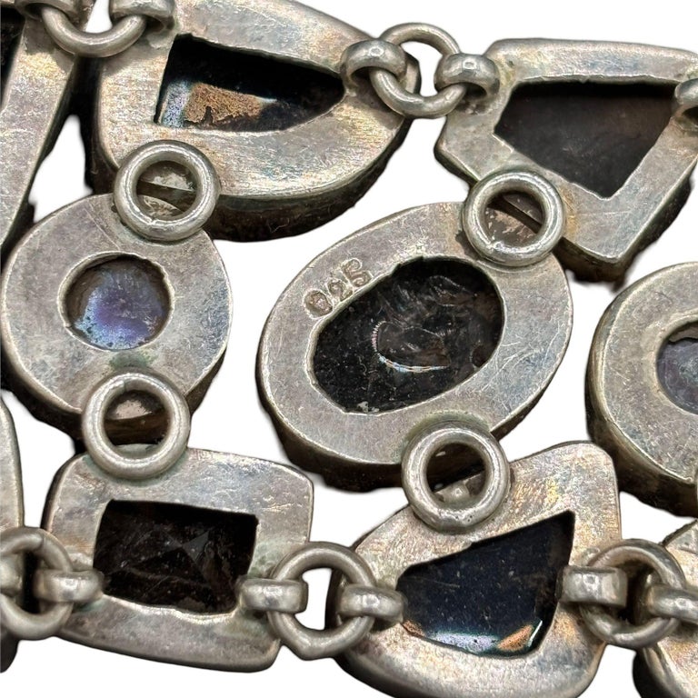 Organic Design Sterling Silver Mosaic Bracelet w/ Quartz, Ametrine, & Onyx