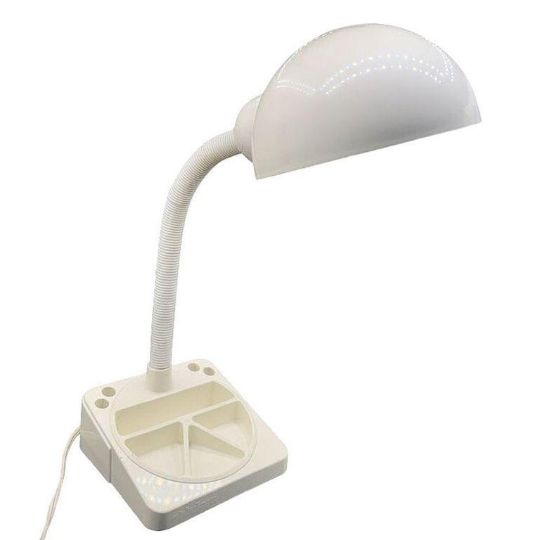 1970 Mod Space Age White Plastic Gooseneck Desk Lamp by Mobilite