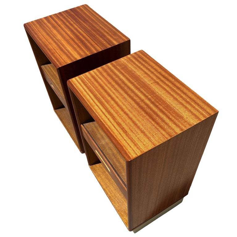 Pair of Teak and Mahogany Mid Century Nightstands by Edward Wormley for Dunbar