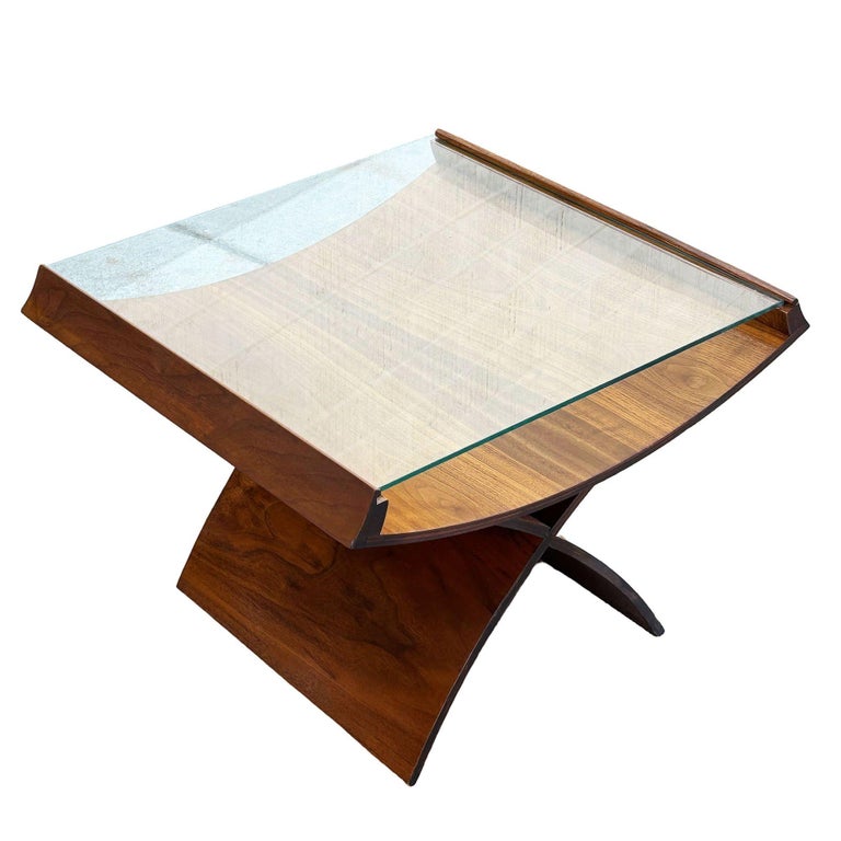 Mid-Century Molded Sculptural Bentwood Hourglass Side Drink Table w/ Glass Top