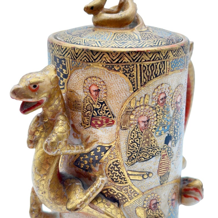 Gyokushu Satsuma Earthenware Saki Pitcher, C. Meiji Period
