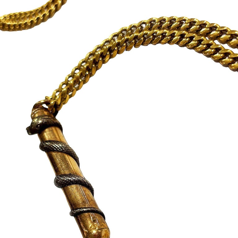 18k Gold Plate Pendant Fairchild Serpent Pencil w/ Curb Link Chain Necklace