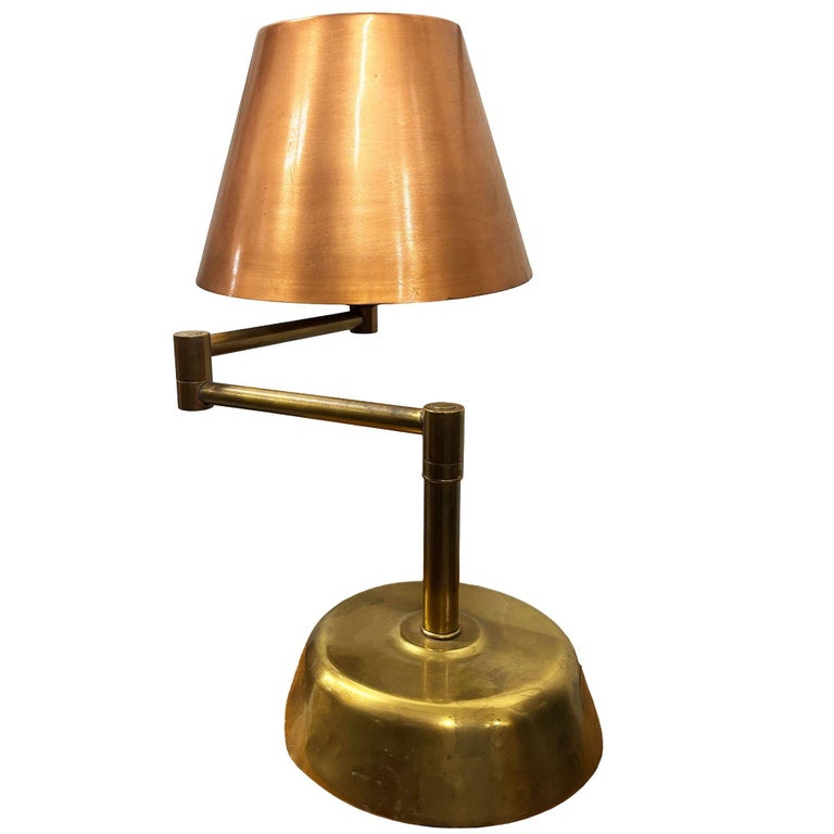 Art Deco Copper & Brass Machine Age Swing-Arm Reading Table Lamp