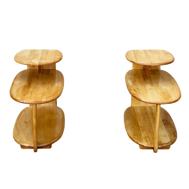 MCM C3753 3-Tier Blonde Surfboard End Table Pair by Heywood Wakefield, 1941