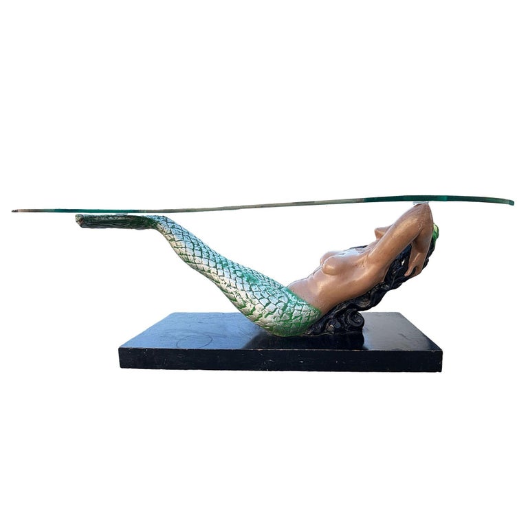 MCM Sculptural Nude Mermaid Biomorphic Cocktail Table w/ Pair of End Tables