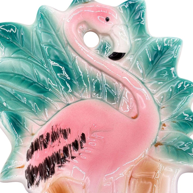 1986 Hand Painted Pink Flamingo Ceramic Spoon Rest by Sarsaparilla Deco