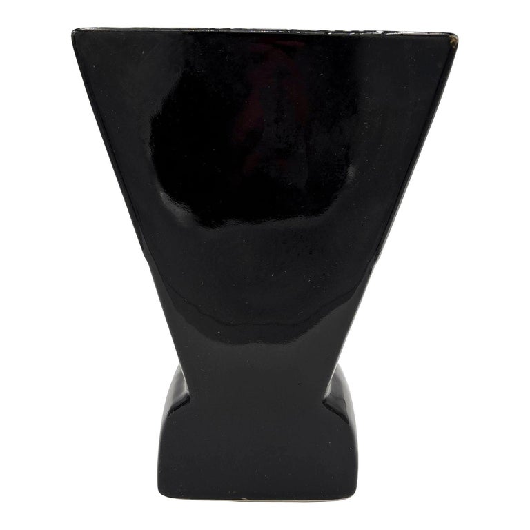 1985 Art Deco Black Pottery Vase Nude Figurine Sculpture Vase by Pelzman Design