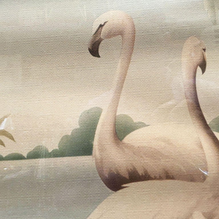 Mid Century White Flamingo Lithograph Print by Turner in Mirror Frame