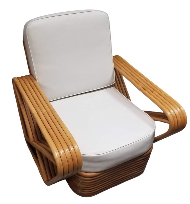 Restored MCM Rattan Five Strand Square Pretzel Sofa, Lounge Chair Livingroom Set