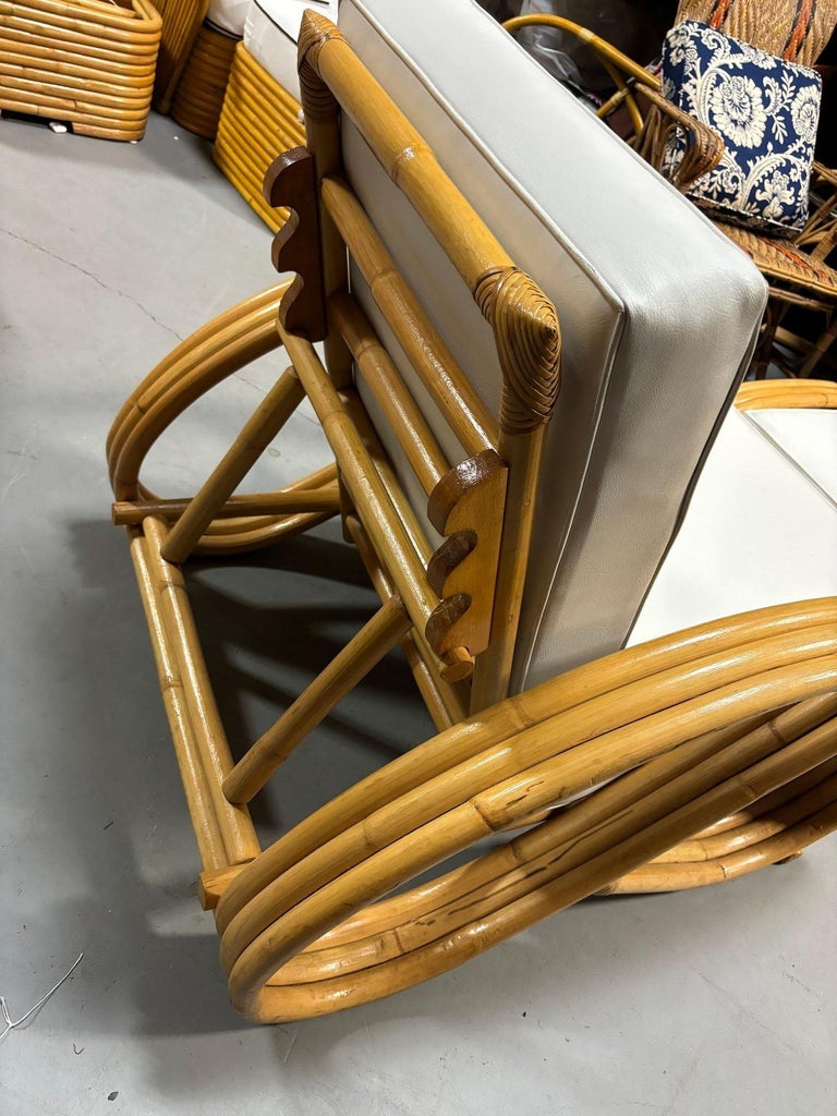 Restored 3-Strand 3/4 Pretzel Rattan Adjustable Reclining Lounge Chair w Ottoman