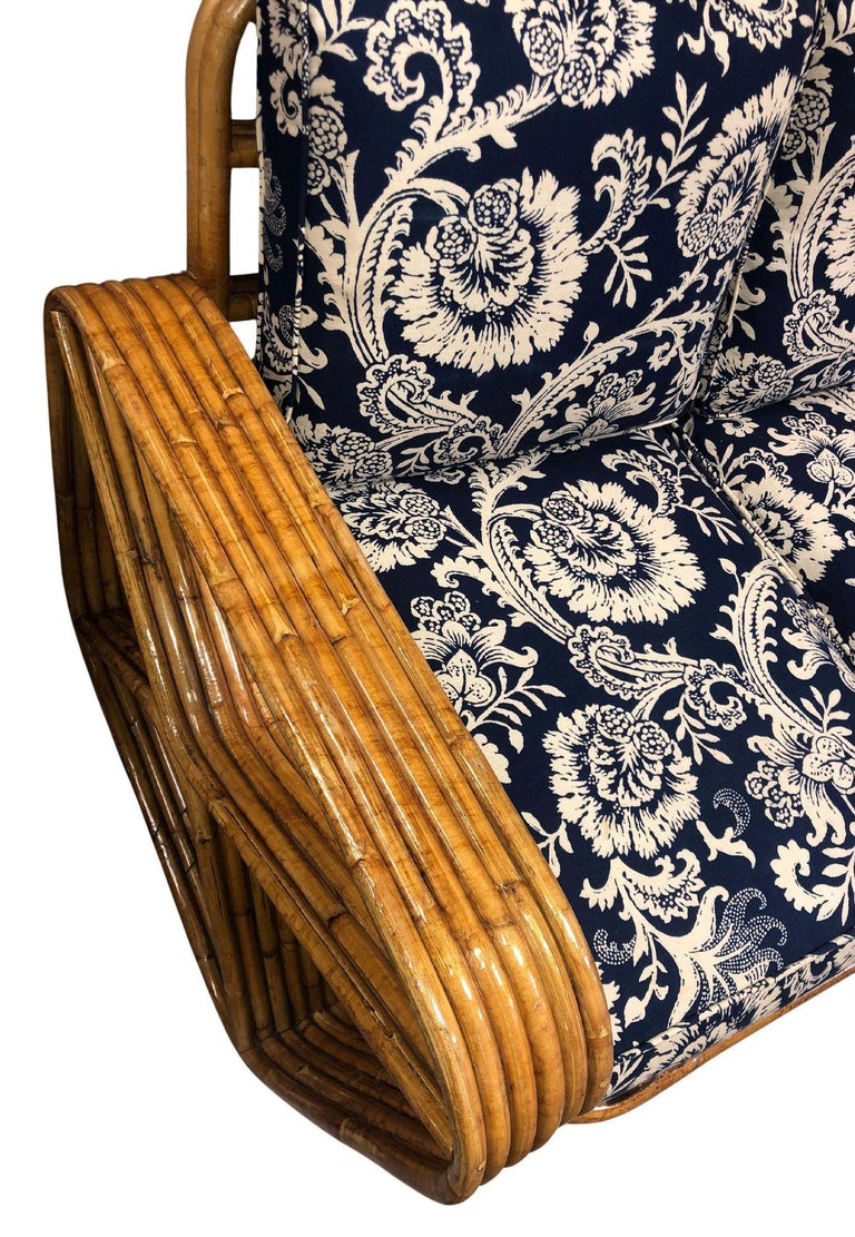 Restored MCM Six-Strand Double Triangle Pretzel Arm Tortoise Shell Rattan Settee