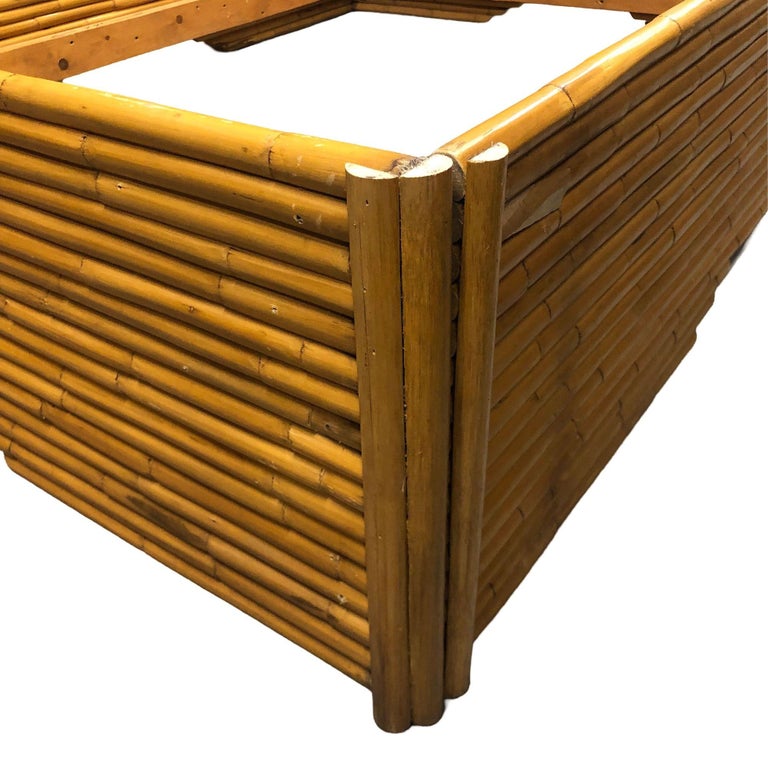 Restored Mid-Century Stacked Rattan Bed Full Sized Bed Frame