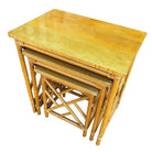 Restored Mid-Century Set of 3 Rattan Nesting Side Tables w/ Mahogany Top