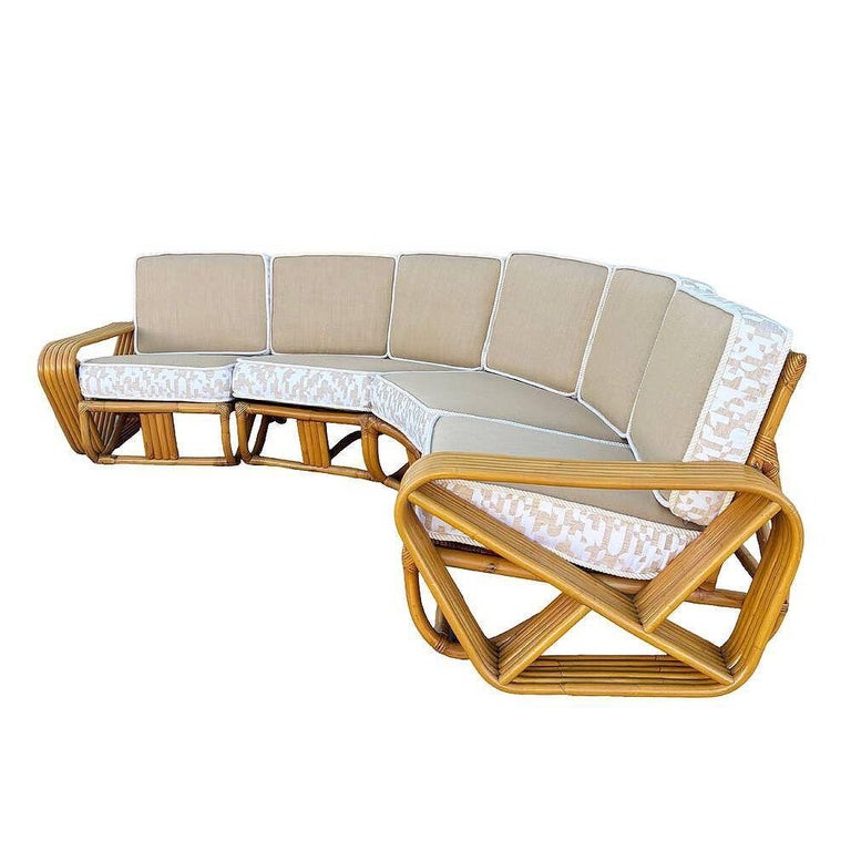 Restored 6-Strand Square Pretzel Rattan Corner Sectional Sofa