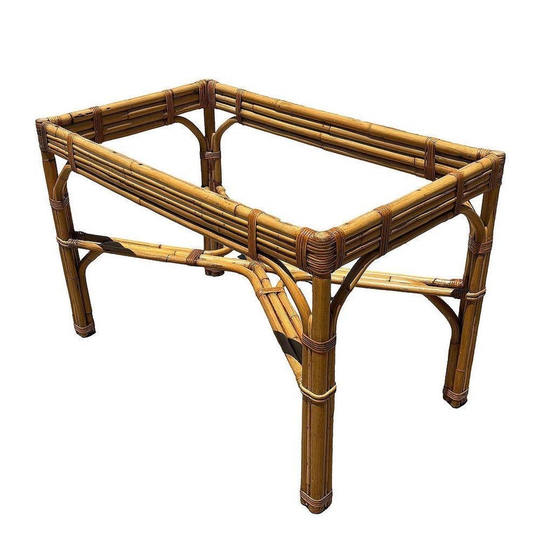 Restored Glass Top "X" base 3-strand Rattan Dining Table
