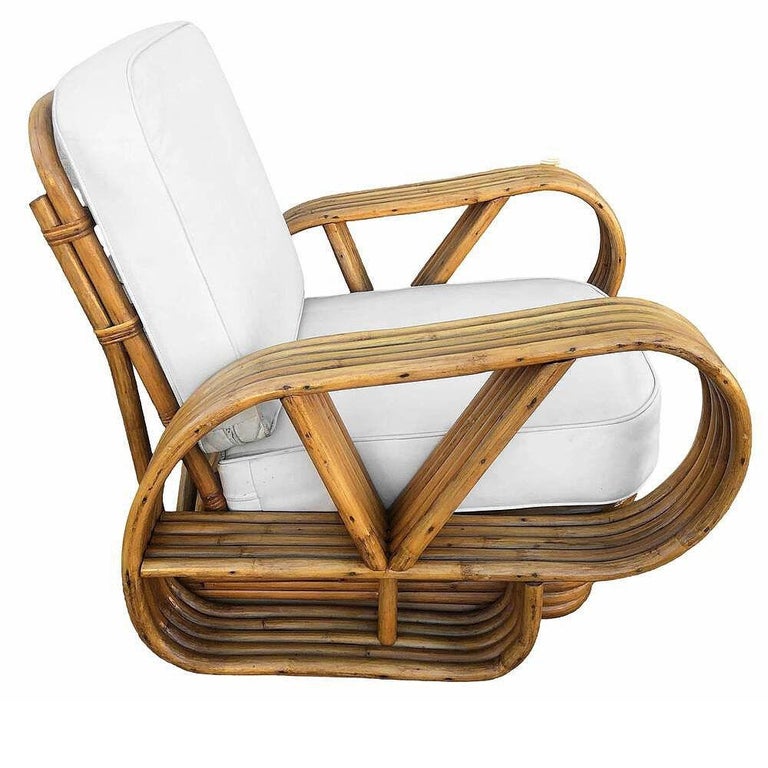 Restored Rattan Five-Strand "Victory Speed" Arm Loungechair w/ Ottoman, Set of 3