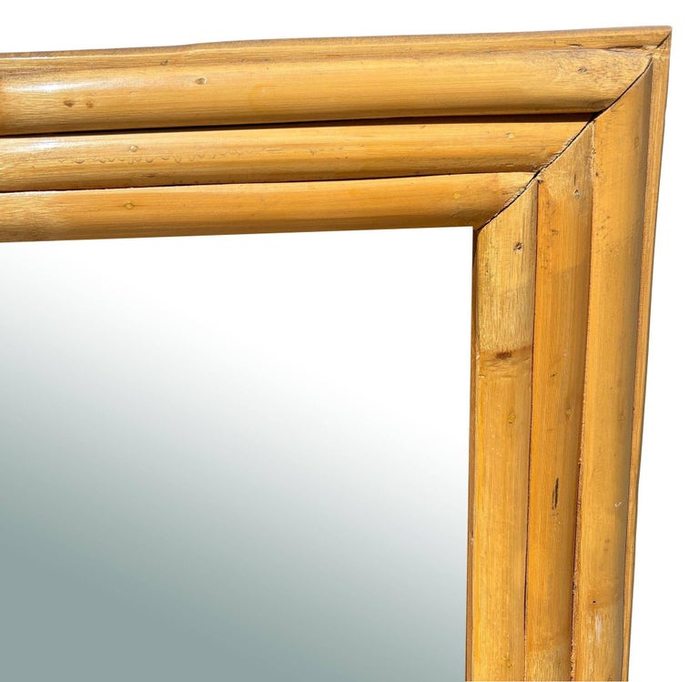 Restored 41" Mid-Century 3-Strand Rattan Frame Wall Mirror