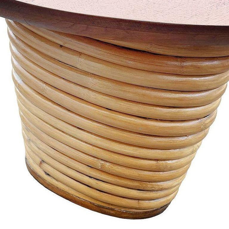 Restored Stacked Rattan Biomorphic Surfboard Coffee Table w/ Koa Wood Top
