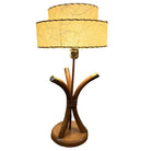 Restored Hourglass Palm Shaped Rattan & Mahogany Lamp w/ Whipple Stitch Shade