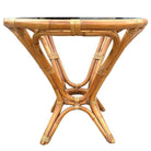 Restored MCM Modernist Rattan Hourglass Round End Table w/ Glass Top