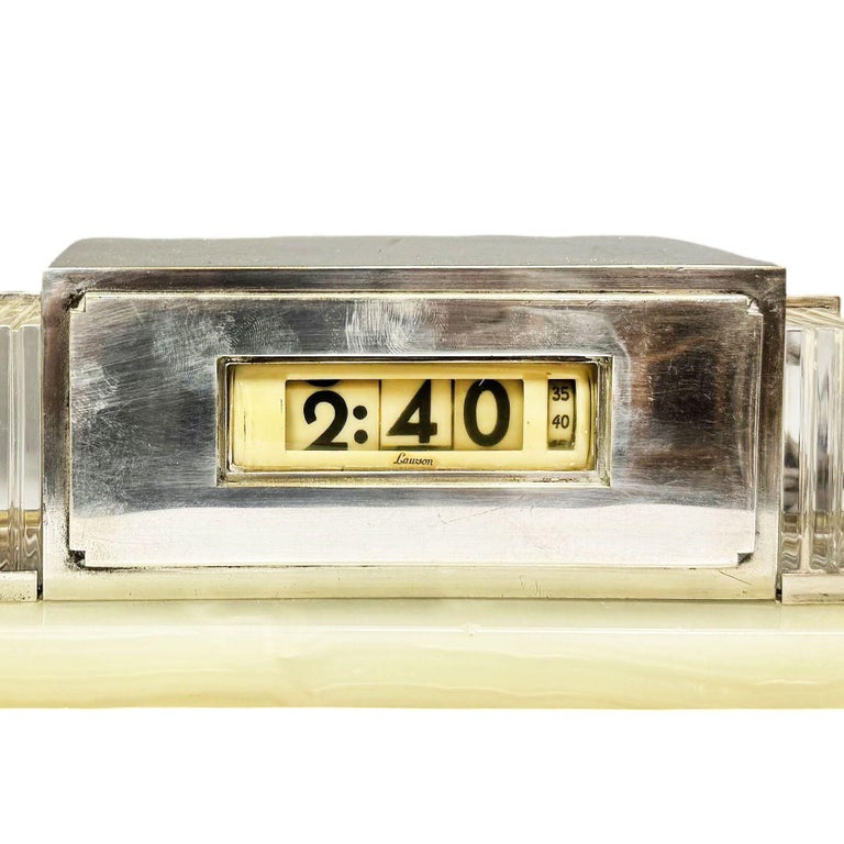 1930 Art Deco Silver Plate & Marble Model 975 Digital Mantel Clock by Lawson