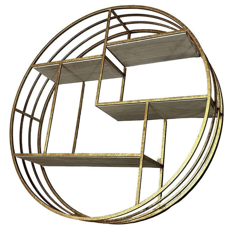 Mid-century Style 4-Tier Round Brass Colored Wall Hanging Shelf