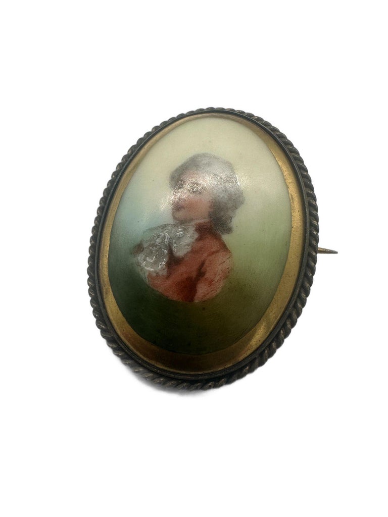 1960's Hand Painted Porcelain Miniature Portrait Brooch